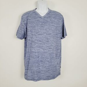 Ferruche Blue‎ Heathered Cotton Blend V Neck T Shirt